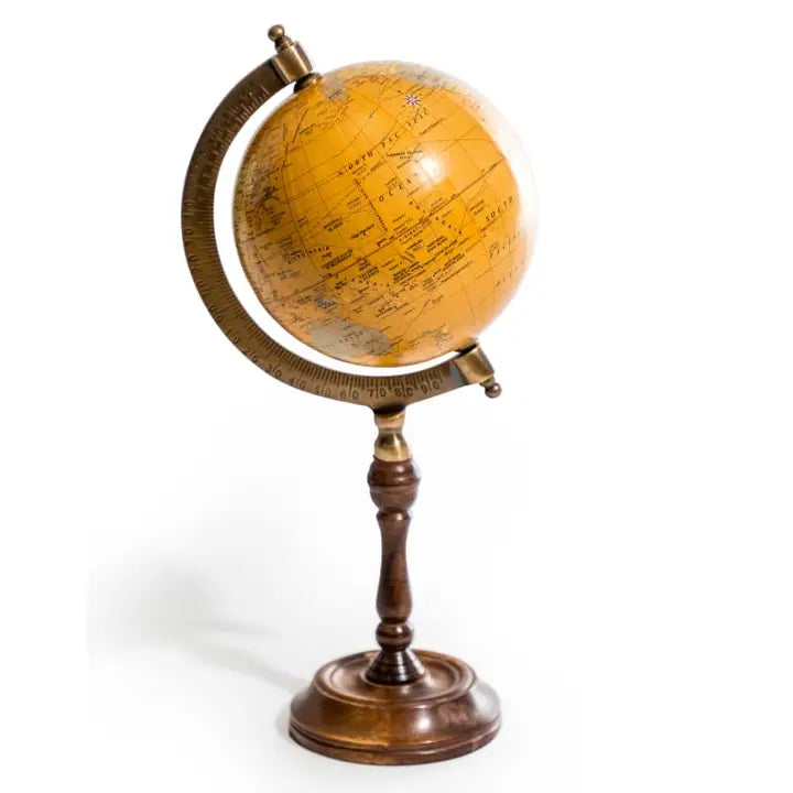 Antique Brown Globe On Wooden Stand - 31cm