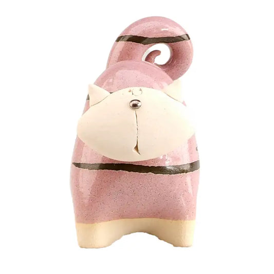 Chunky Cat Ceramic Figurine in Pink - 14cm