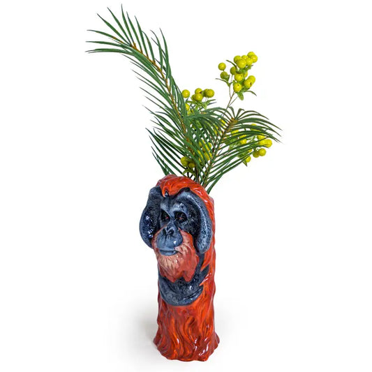 Hand Painted Ceramic Orangutan Head Vase - 36.5CM