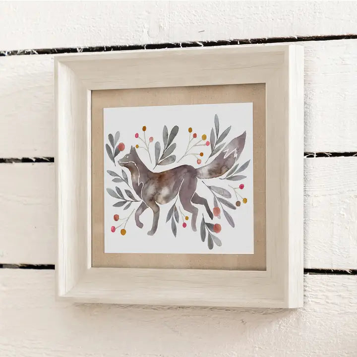 Nishiki Fox Framed Print Birch/Mulberry - 33.6x38.6cm
