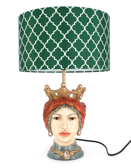 Sicilian Queen Moor Head Table Lamp w/ Green Pattern Shade - 43cm