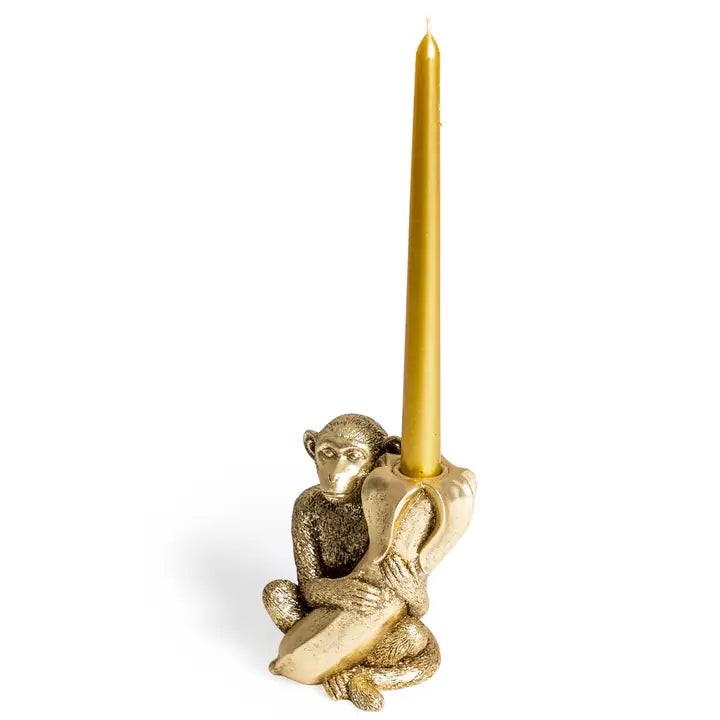 Antique Gold Monkey with Banana Candle Holder