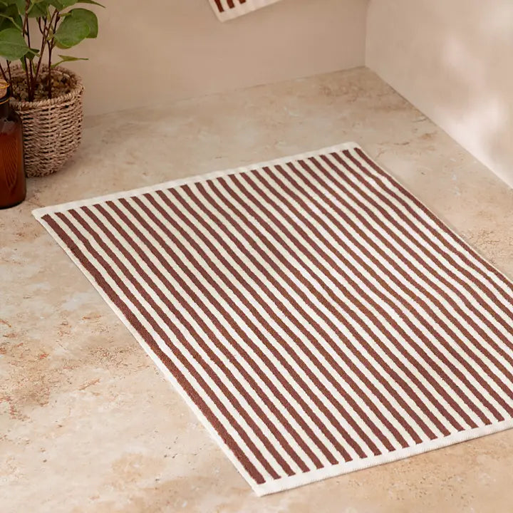 Hebden Striped Cotton Bath Mat Pecan - 100% Cotton
