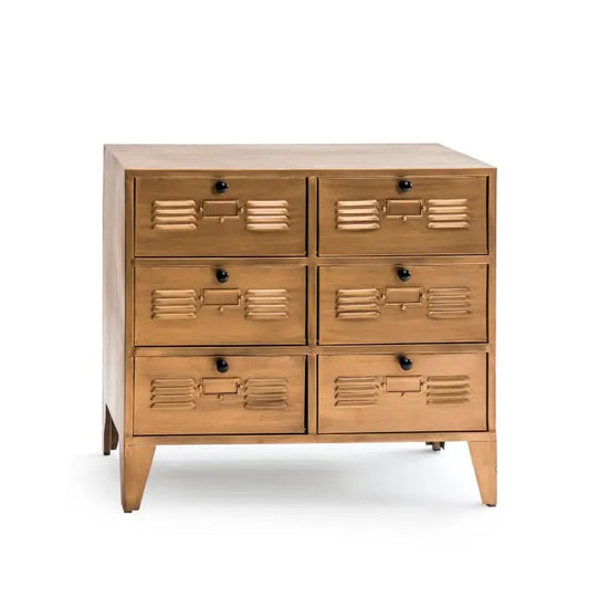 Brushed Antique Gold Metal Multi Drawer Side Cabinet - 77.5cm