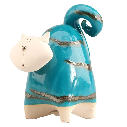 Chunky Cat Ceramic Figurine in Mint Blue - 14cm