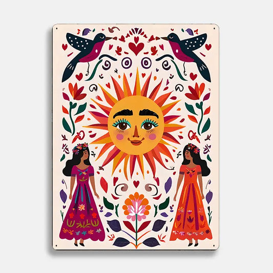 Women Sun Birds Scandinavian Folk Metal Sign Plaque