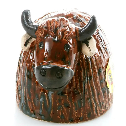 Round Cow Ceramic Figurine in Burgundy - 12cm
