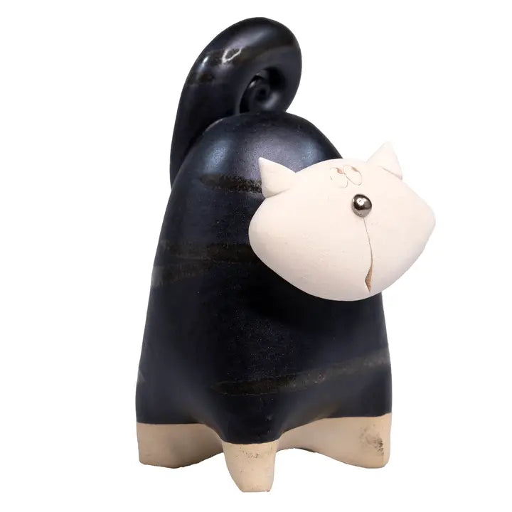 Chunky Cat Ceramic Figurine in Black - 14cm
