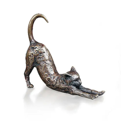 Butler & Peach Miniature Bronze Cat Stretching - 4.5cm