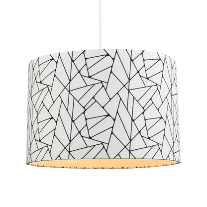Off-White and Black Geometric Drum Lamp Shade with Inner- 12"