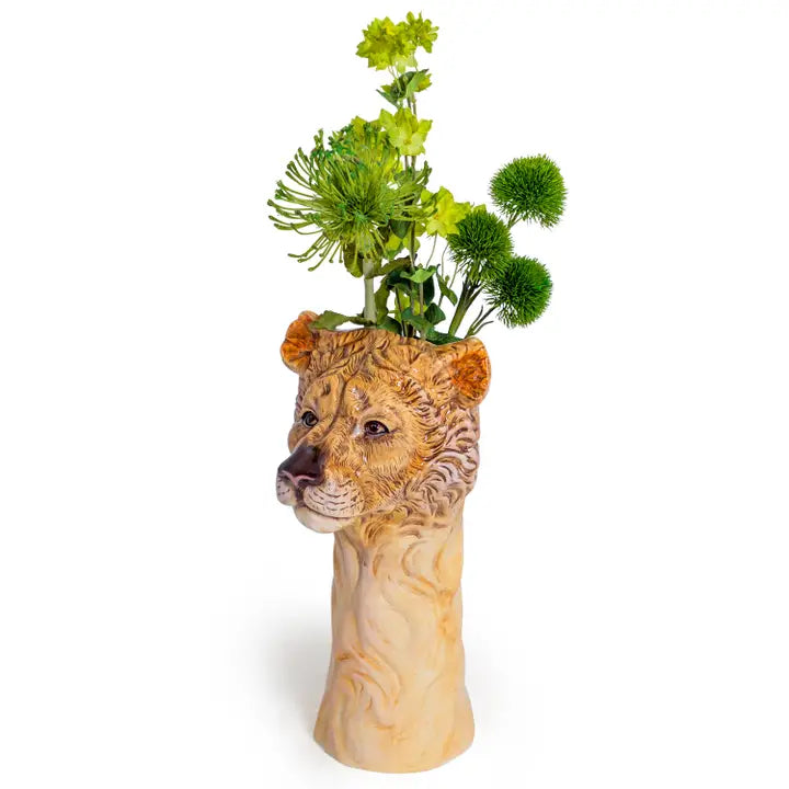 Hand Painted Ceramic Lioness Head Vase - 36CM