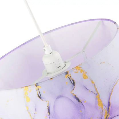 Designer Drum Lamp Shade in Marble Effect Cotton Fabric in Soft Lilac and Purple - 12"