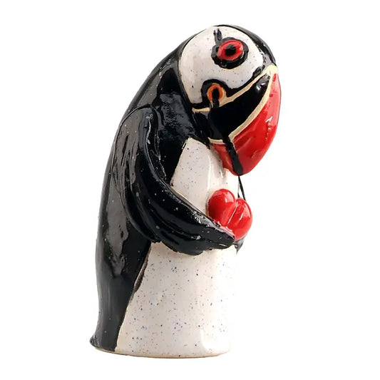 Handcrafted Ceramic Figurine Shy Puffin with Heart Ornament - 16cm
