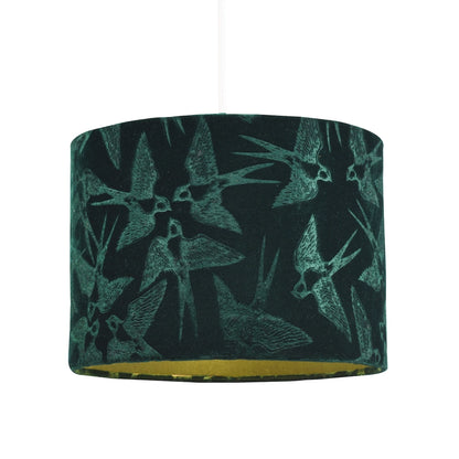 Bird Decorated Soft Velvet Fabric Lamp Shade with - 10" - Green