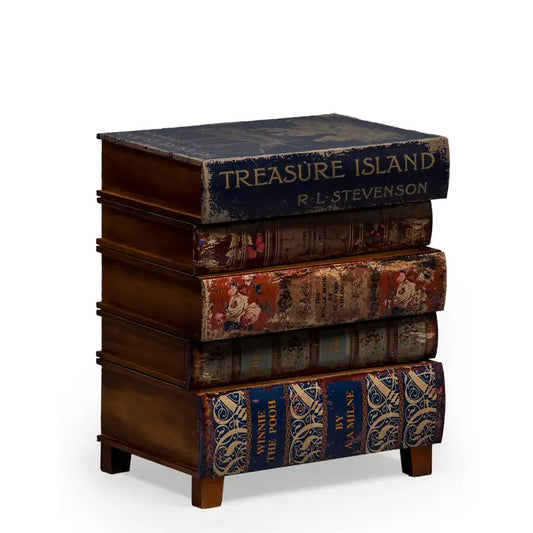 Antiqued Stacked Children's Books Side Cabinet - 55cm