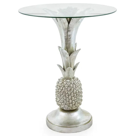 Silver Pineapple Glass Top Side Table - 64cm