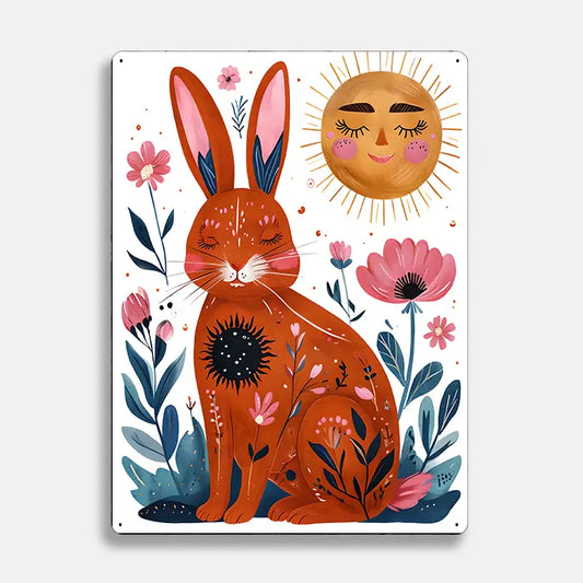 Orange Rabbit Sun Scandinavian Folk Metal Sign Plaque