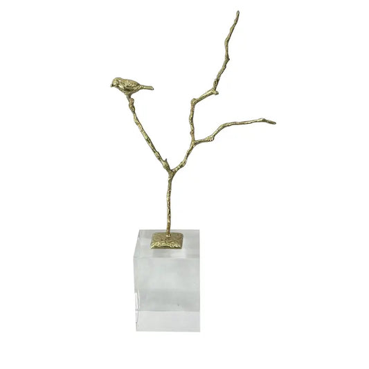 Vintage Brass Bird On A Branch Sculpture - 35.6cm