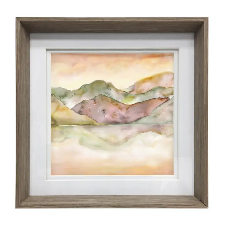Dorian Mountains Framed Print Nut/Saffron - 47x47cm