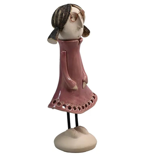 Pig Tails & Glasses Ceramic Figurine in Pink - 27cm