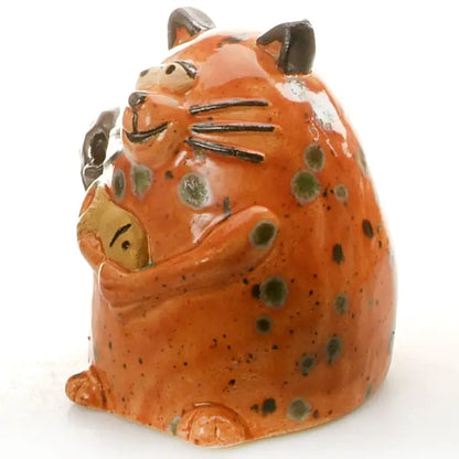 Maverick Cat Ceramic Figurine with Fish | Ginger - 5cm