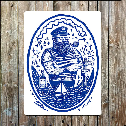 Folk Art Illustration Sailor Sea Nautical Metal Sign Plaque