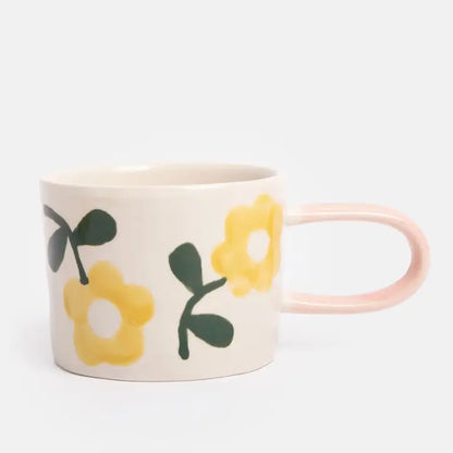 Yellow Flower Print Ceramic Mug by Caroline Gardner - Set of 4 - 14.5cm