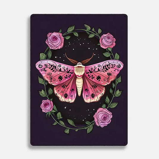 Moth Vines Lavender Rose Scandinavian Folk Metal Sign Plaque