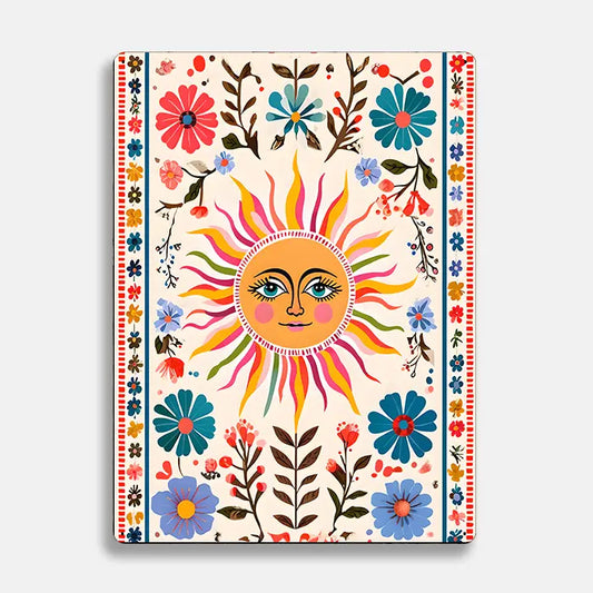 Vibrant Sun Flowers Scandinavian Folk Metal Sign Plaque