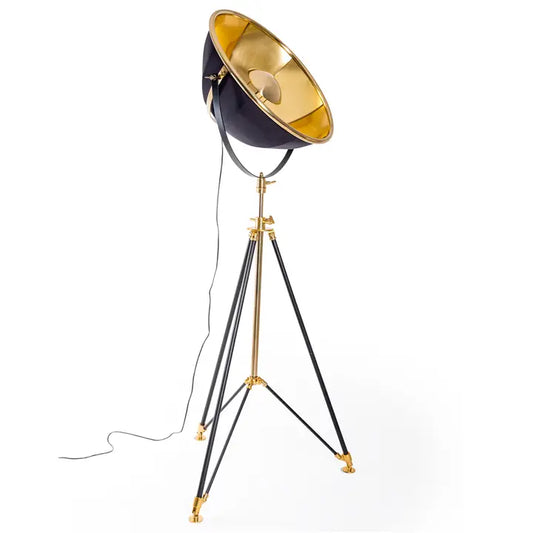 Black and Brass Large Tripod Floor Lamp - 195cm