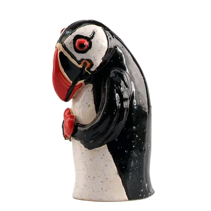 Handcrafted Ceramic Figurine Shy Puffin with Heart Ornament - 16cm
