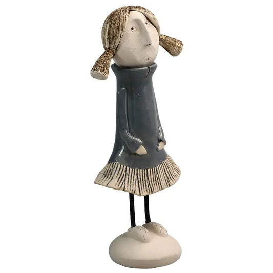 Pig Tails & Glasses Ceramic Figurine in Grey - 27cm