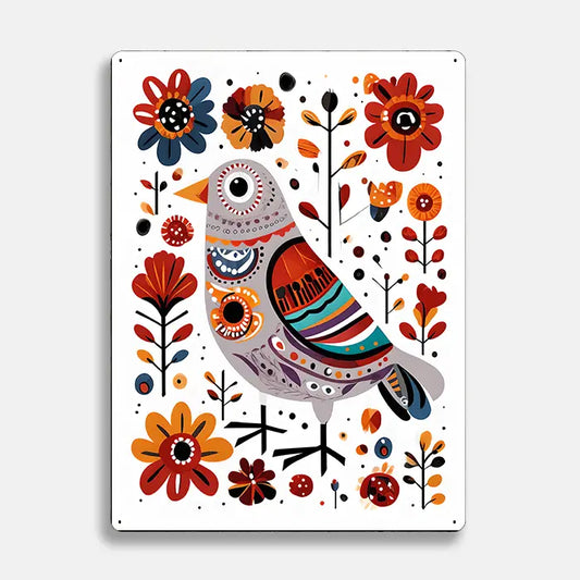 Bird Flowers Scandinavian Folk Metal Sign Plaque