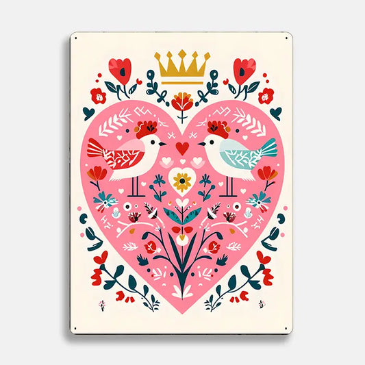 Crown Heart Bird Crown Scandinavian Folk Metal Sign Plaque