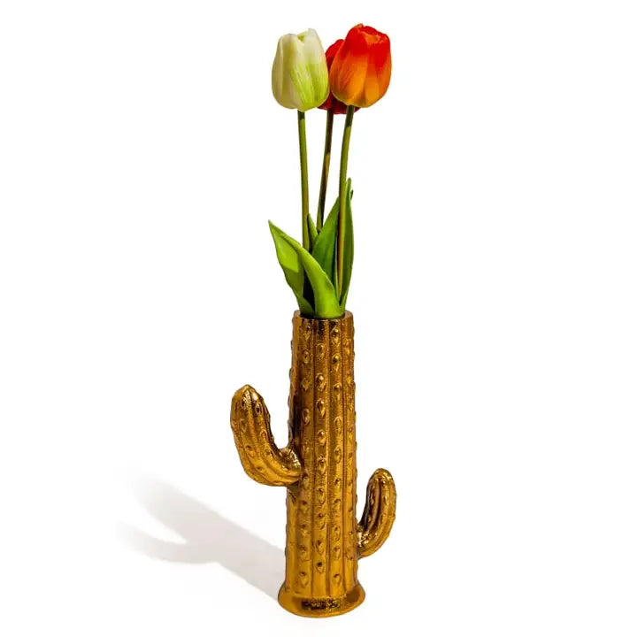 Aluminium Gold Cactus Stem Vase- 26cm