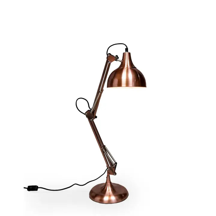 Vintage Copper Traditional Desk Lamp with Black Flex - 75cm