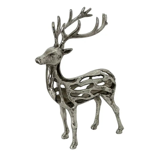 Warm Silver Antique Reindeer Sculpture - 41.9cm