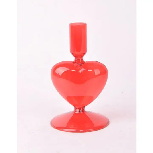 Red Glass Heart Candle Holder