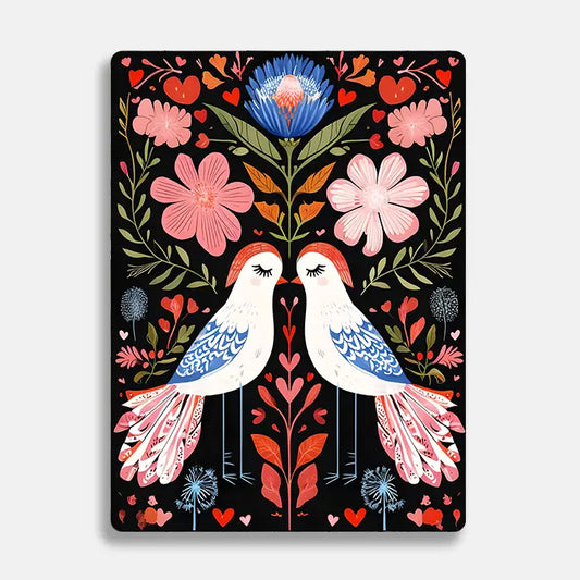 Two Bird Flowers Scandinavian Folk Metal Sign Plaque