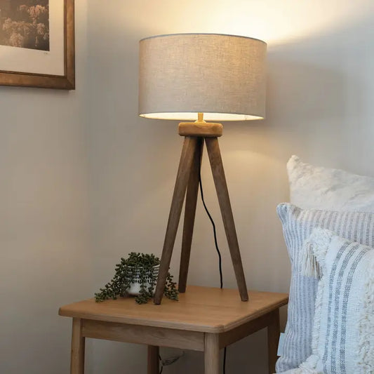 Pill Table Lamp, Hand-Carved Mango Wooden Tri-Pod Base - 73cm