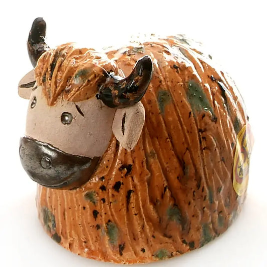 Round Cow Ceramic Figurine in Ginger - 12cm