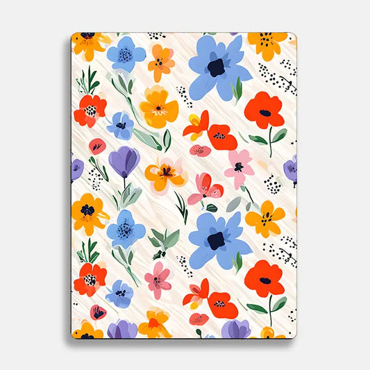 Vibrant Flowers Pattern Scandinavian Folk Metal Sign Plaque