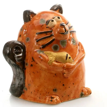 Maverick Cat Ceramic Figurine with Fish | Ginger - 5cm