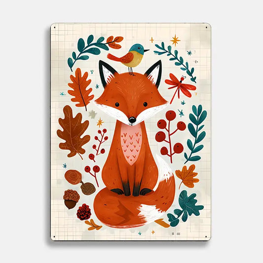 Fox Nature Leaves Scandinavian Folk Metal Sign Plaque