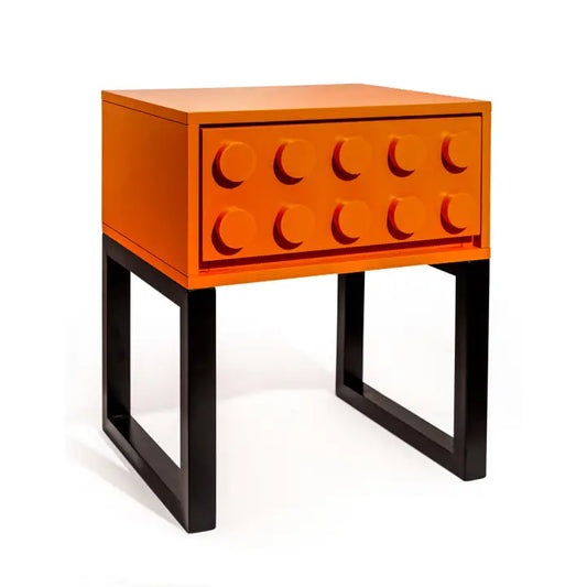 Orange Block Solid Wood Single Drawer Bedside Table - 54.5cm