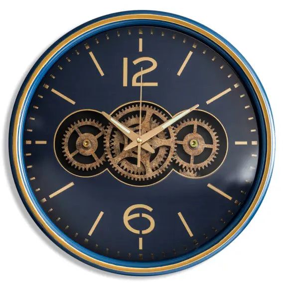 Royal Blue Moving Gears Clock - 39cm