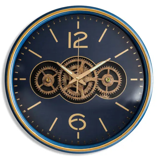 Royal Blue Moving Gears Clock - 39cm