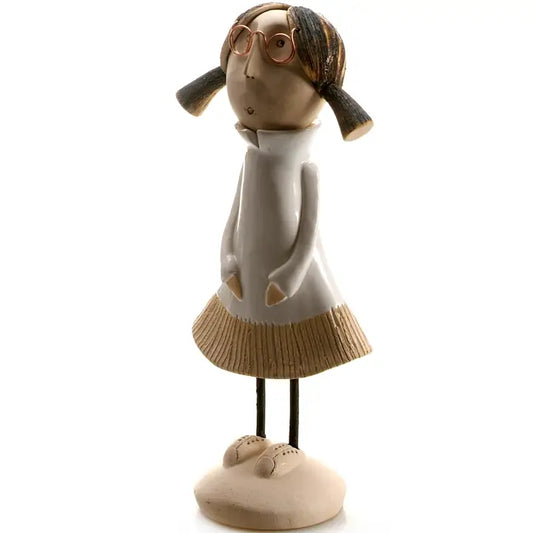 Pig Tails & Glasses Ceramic Figurine in White - 27cm
