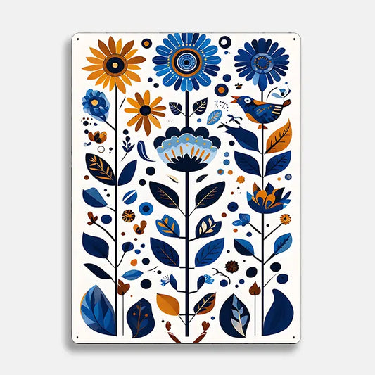Floral Flowers Scandinavian Folk Metal Sign Plaque