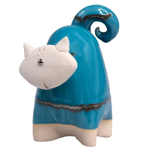 Chunky Cat Ceramic Figurine in Gloss Blue - 14cm